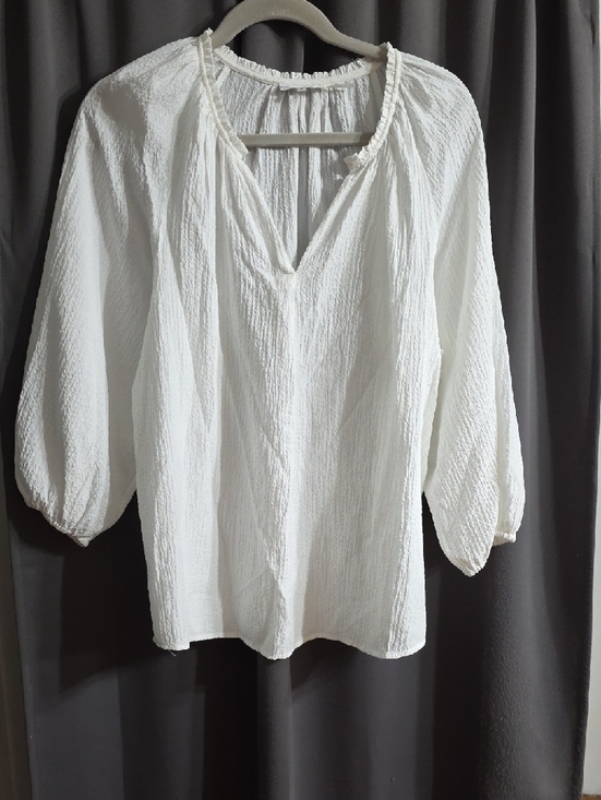 Calvin Klein Tops - Calvin Klein Womens Blouse White V-Neck Peasant Style Lightweight Flowy Sz L EUC